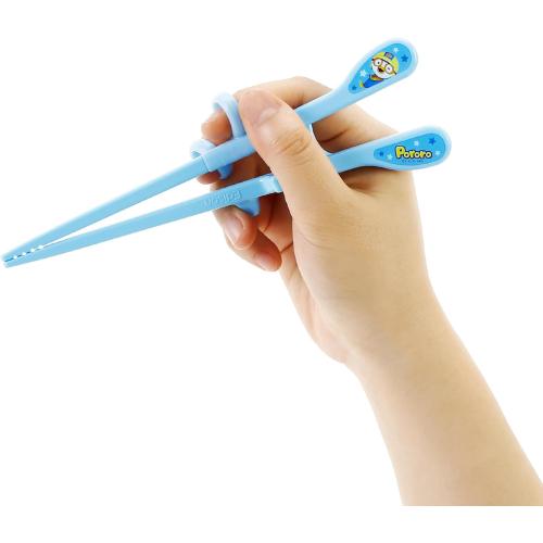 Edison Pororo Training Chopsticks, 2 Step Beginner Learning Chopsticks, BPA-Free Plastic, Korean Food, Japanese Food, Sushi, Dishwasher Safe, Blue, Made in Korea (Right Hand)