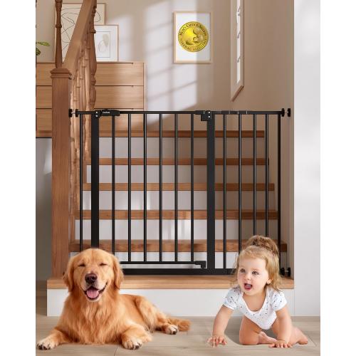 InnoTruth 29.5–40.75 Baby Gate for Stairs, 30 Tall Dog Gates for Doorways & Hallways, Safety Gate for Kids & Pets, Pressure-Mounted Walk-Through with Dual Lock & 2-Way Swing, Black