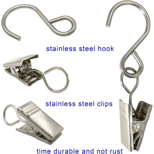 Stainless Steel S Hooks Curtain Clips, 50 Pack Hanging Party Lights Clips, Hangers Gutter Photo, Art Craft Display, 2.4 Inch Long, Silver
