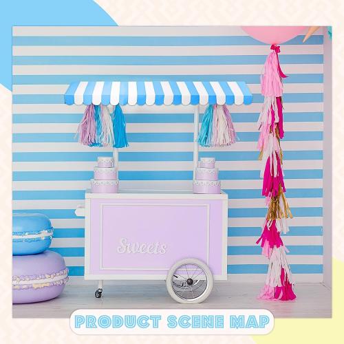 Boao 4 Pcs 3D Cardboard Awning Decor,Blue and White,Striped Style