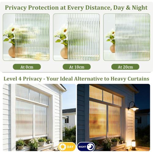 Beautyhero Reeded Glass Window Film, 3D Fluted Glass Window Privacy Film with Tools Kit, Non-Adhesive Static Cling Decorative Coverings for Home Bathroom Shower Door, Cabinet & Rental, 23.6 x 78.7''