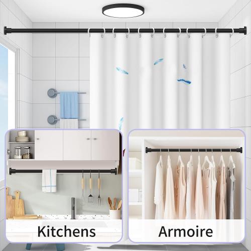 Shower Curtain Rod Spring Tension:Black Shower Rods for Bathroom 34 to 43 Inch,1 Inch Modern Heavy Duty Adjustable Tension Shower Curtain Rod No Drilling No-Slip Easy Install,Matte Black