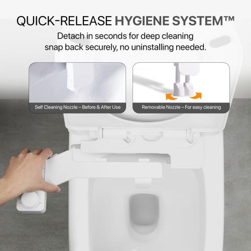 Bidet Attachment for Toilet – Dual Nozzle Front & Rear Wash, Self-Cleaning, Adjustable Water Pressure Dial, Non-Electric, Ultra-Slim, Fits Round & Elongated Toilets, Easy 8-Min Install | by ZeroTouch