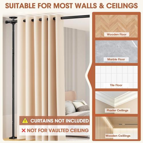 SUNALLY Room Divider Curtain Rod, No Drilling Room Separator for Space Partition Adjustable 4-10ft(H) 28-70inch(W) Heavy Duty Temporary Wall Divider Floor to Ceiling Tension Rod, Black