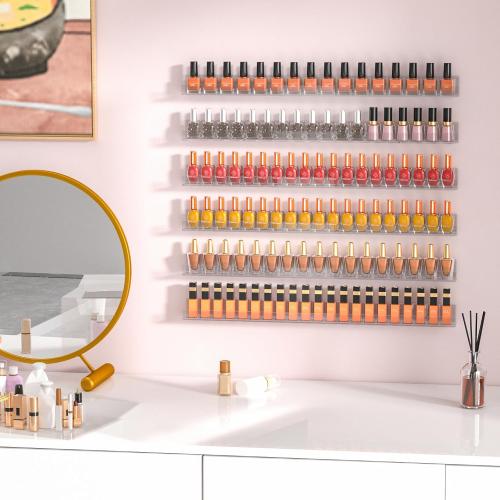 Sezanrpt 24 Inches Acrylic Nail Polish Rack for Wall, Clear Nail Polish Organizer Wall Mounted for 150 Bottles, 6 Pack