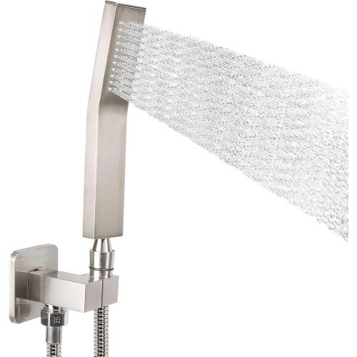 NearMoon Brass Hand Held Shower Head, Luxury High Pressure Shower Kit with Wall Connector and Hose Set, for Bathroom Showering System Contemporary Square Style (Brushed Nickel)