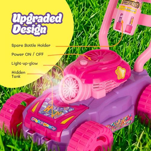 Hoopi Extreme Bubbles® Lawn Mower for Toddlers 1-3, Spill-Proof with Lights