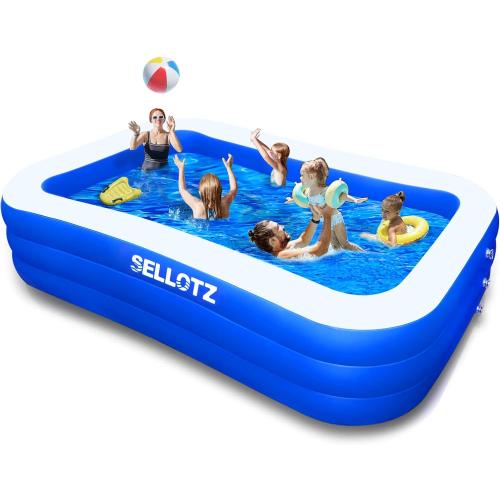 SELLOTZ Inflatable Pool for Kids and Adults, 120 X 72 X 22 Oversized Thickened Family Swimming Pool for Toddlers, Outdoor, Garden, Backyard, Summer Water Party