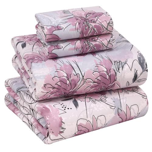 RUVANTI 100% Cotton Sheets – Queen Size Percale Bedding, Cooling & Breathable Floral Design, Durable with a Crisp, Soft & Comfortable Feel, 16 Deep Pocket, 4-Piece Set, Lilac Floral