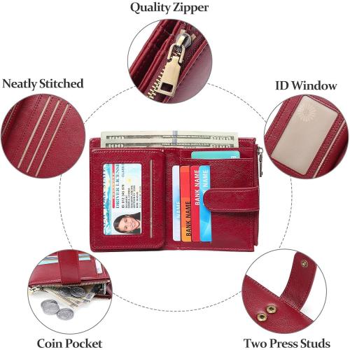 GAEKEAO Womens Wallet Small Vegan Leather RFID Blocking Bifold Zipper Pocket Wallet Card Case Purse with ID Window