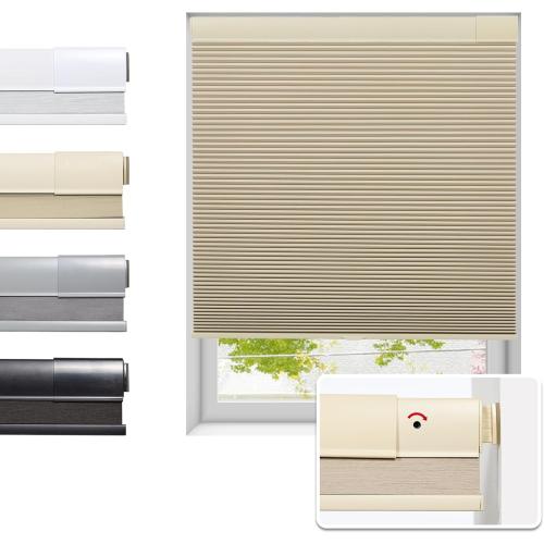 Tonature No Drill Cellular Shades for Indoor Windows, Thermal Insulating & Noise Reducing Honeycomb Blinds, Free Stop Cordless Blackout Shades, Beige, 34 W x 64 H