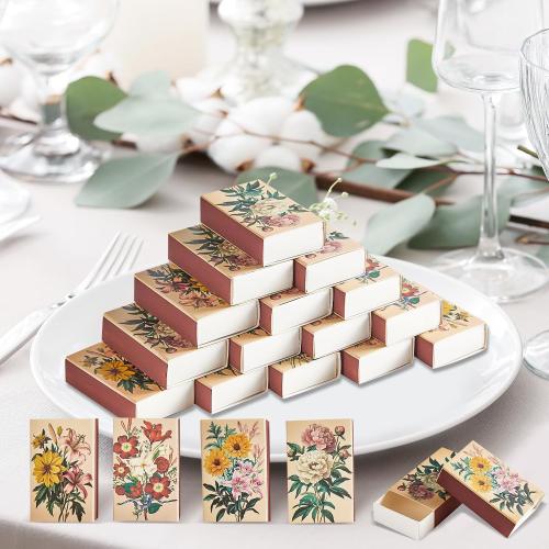 60PCS Blank Matches Containers 2.24 x 1.42 x 0.59 inches Vintage Flower Match Storage Boxes DIY Match Holder with Double-Sided Striker for Wedding Bridal Shower Baby Shower Party Favor(No Matches)