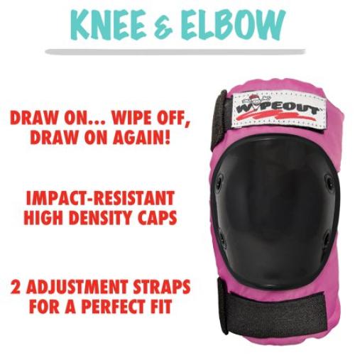 Wipeout 3Pk Pads, Pink, 13.8 Assembled Width, Youth 5