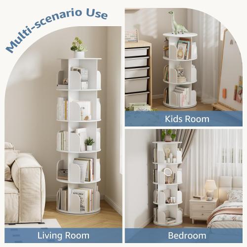 DUMOS 4 Tier Rotating Bookshelf Tower, Round Spinning Bookcase Lazy Susan