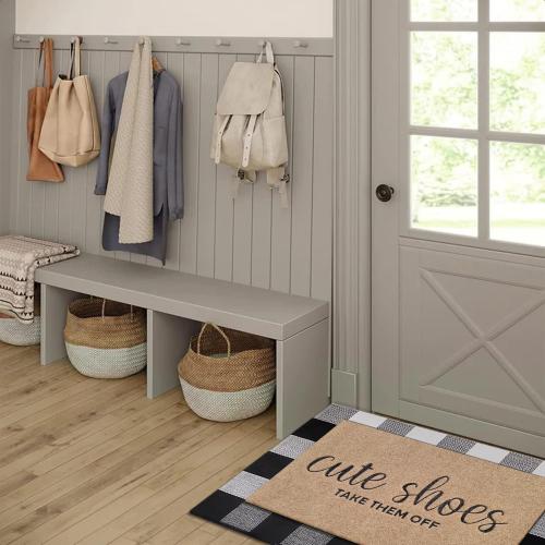 Welcome Mat for Front Door Outdoor Entryway Cute Shoes Take Them Off Indoor Mats with Rubber Backing Doormat Non Slip Easy to Clean Natural Outside Brown