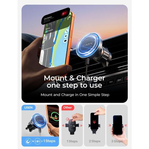 LISEN 15W MagSafe Car Mount Charger, Magnetic Phone Holders for Your Car