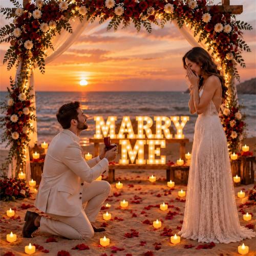 Hortsun Marry Me Light up Letters Proposal Decorations Red