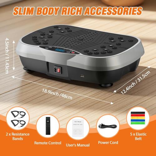 ALSO GO Vibration Plate Exercise Machine, 10 Preset Modes & 200-Level Vibration Platform for Weight Loss/Lymphatic Drainage, Vibration Board with Resistance Bands for Full Body Workout