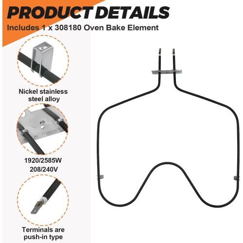 【UPGRADED】WP308180 W10308477 Oven Bake Element Replacement for Whirlpool Oven Heating Element WP308180 by Beaquicy - Suitable for Kenmore,Whirlpool ovens RF366PXXN2,FEP310EN0,RF365PXYN0,RF327PXVW,etc.