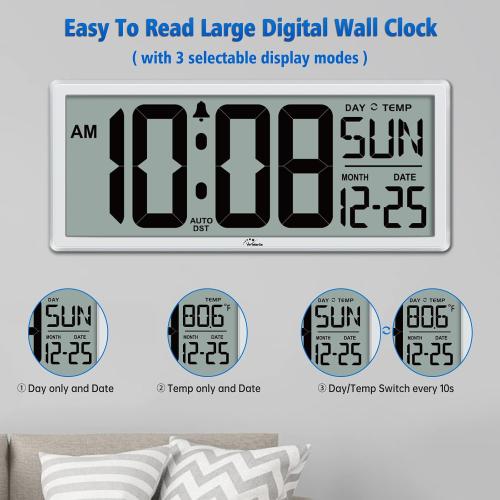 WallarGe 14.5'' Large Digital Wall Clock Battery Operated