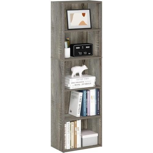 Furinno LUDER Book Shelf, 5-Cube Bookshelf, Bookcase with Open Shelf, 9.4 x 15.8 x 52, for Living Room, Bedroom, Home Office, French Oak