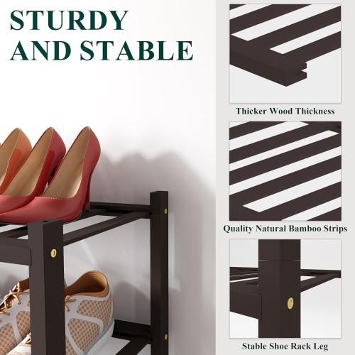 Smiry Bamboo Shoe Rack, 8 Vertical Slats, 2 Tier - 17.3 Wide, Brown