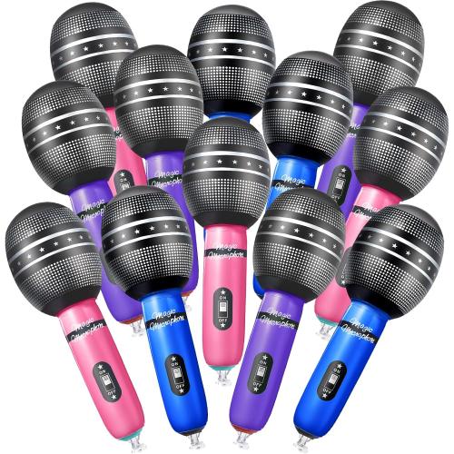 Zhanmai 12 Pieces Inflatable Microphones for Kpop Birthday Party Blow up Fake Microphone Prop Toy for Rock Star Musical Singer Concert Karaoke 80s 90s Movie Party Supplies (Vibrant Color)