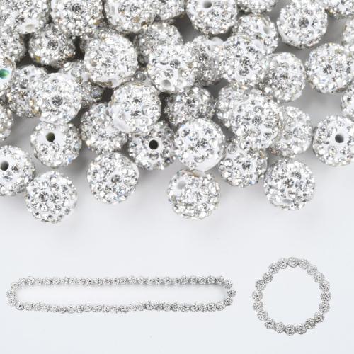 100pcs 10mm Rhinestone Clay Beads for Crafting - Ice Collection Baseball Bling Style, Round Shamballa Disco Ball Design, Fancy Sparkle for DIY Necklace Jewelry Making Christmas Decorations (White)