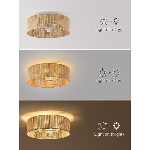 Boho Rattan Caged Fandelier Ceiling Fans with Lights and Remote Control