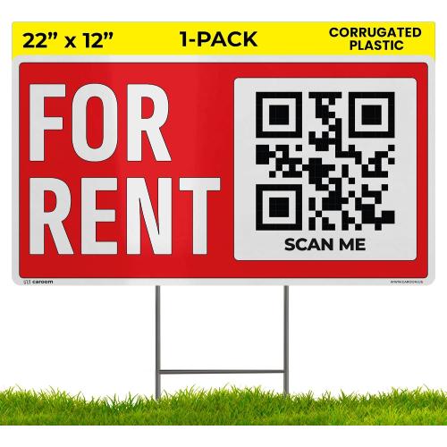 22×12 For Rent Sign (1-Pack) - Weatherproof, Double-Sided | Corrugated Plastic | Stakes & QR App Included