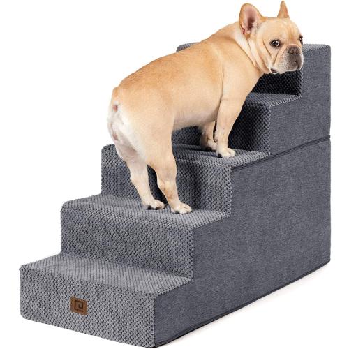 EHEYCIGA Dog Stairs for High Bed 22.5 H, 5-Step Dog Steps, Grey