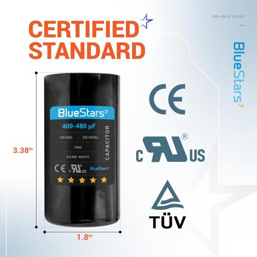 [UL Listed] BlueStars 400-480 uF MFD 165 VAC Universal CD60 Round Motor Start Capacitor 50/60 Hz - Replacement Part for AC Electric Motor Operation - Lifetime Up to 30.000 Hours