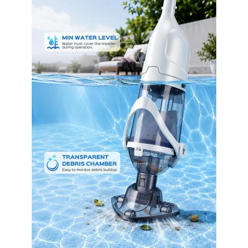 2026 Upgraded Cordless Handheld Pool Vacuum for Above Ground Pool, Rechargeable Small Pool Vacuum with Telescopic Pole, 60 Min Runtime, 14.1 GPM Suction, for Hot Tubs & Spas, Frost
