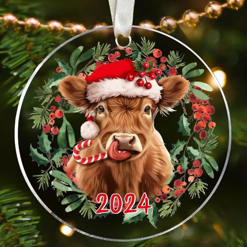 Highland Cow Christmas Ornaments - Acrylic Farm Animal Ornaments for Christmas Tree