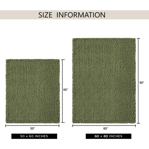 Size Large Color Green Chunky Knit Throw Blanket , 100% Handmade with Soft Chenille Yarn, 4.4lbs Thick Cable Knitted Blankets, Large Rope Knot Crochet Throws for Couch Sofa Bed Home Decor, Olive Green