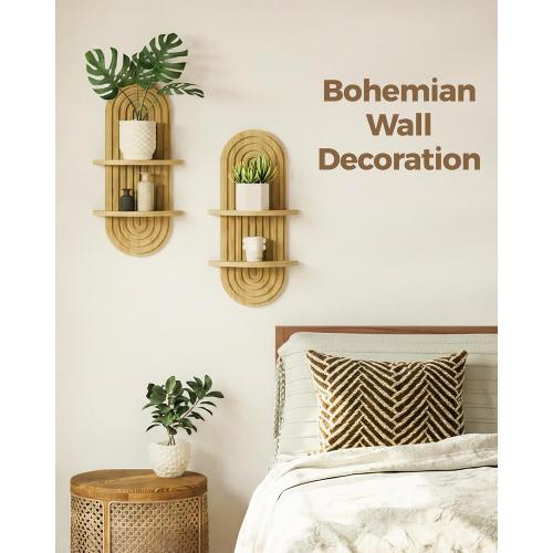 Bamworld Boho Wall Decor Plant Wall Shelf Wood Plant Holder Natural 2PCS