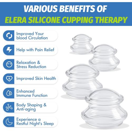 ELERA Silicone Cupping Therapy Set – Transparent Massage Cups in 4 Sizes (XL, L, M, S) for Body Relaxation, Cellulite & Home Wellness (Gourd Shape 4-Pack)