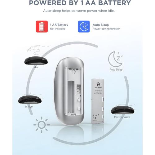 RAPIQUE Bluetooth Wireless Mouse, BT5.1＆ 2.4G Slim Dual Mode, White