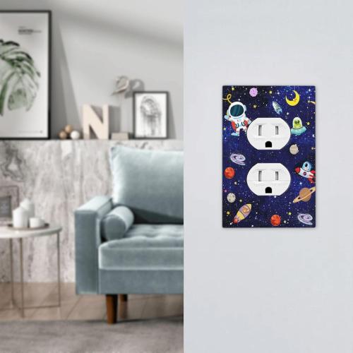 Cartoon Astronaut Galaxy Outer Spcae 1 Gang Device Electrical Duplex Outlet Plate Covers Decorative Single Duplex Wall Plate Receptacle Light Switch Cover Switchplate