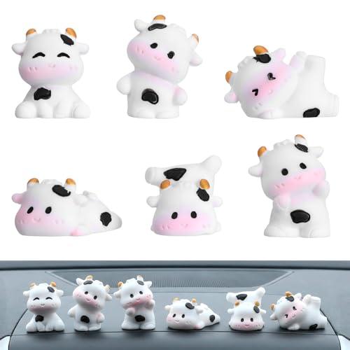 Ouligay 6 PCS Mini Cows Car Dashboard Decorations Cow Print Car Accessories Cute Funny Rear View Mirror Decoration Mini Cows Figurines Cars Interior Decor for Women Men