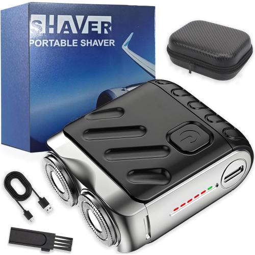 Mini Shaver with Magnetic Blades, Dual Head Rotary Electric Razor, USB Fast Charge Wet Dry Waterproof Travel Shaver for Men, Home Car Use