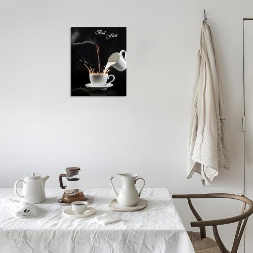 OWNANRTHM Coffee Canvas Wall Art But First Coffee Sign Poster Abstract Coffee Pictures for Coffee Bar for Kitchen Dining Room Wall Decor Framed 12X16 inch