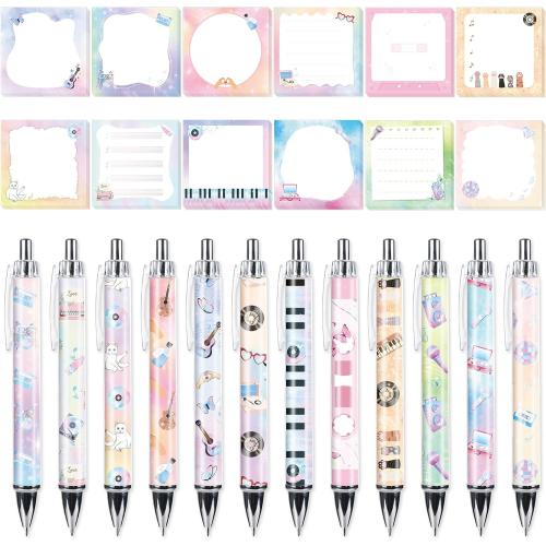 24 Pcs Music Party Favors Set Includes Music Note Sticky Notes and Music Pens Singer Sticky Note Singer Birthday Gifts Memo Notes Pads Ballpoint Pens for Musical School Student Teacher Supplies