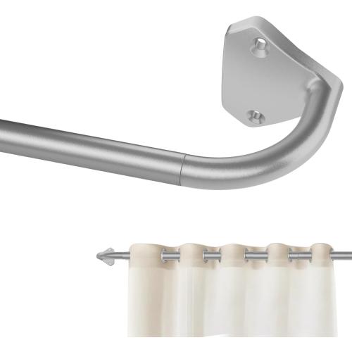 Silver Curtain Rods for Windows 48 to 84 inch, 5/8 inch Adjustable Wrap Around Blackout Curtain Rods for Bedroom & Outdoor