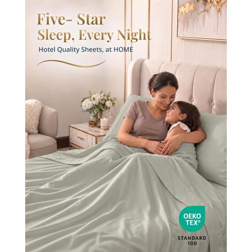 LANE LINEN King Sheets Cooling 100% Egyptian Cotton Sateen - Silver