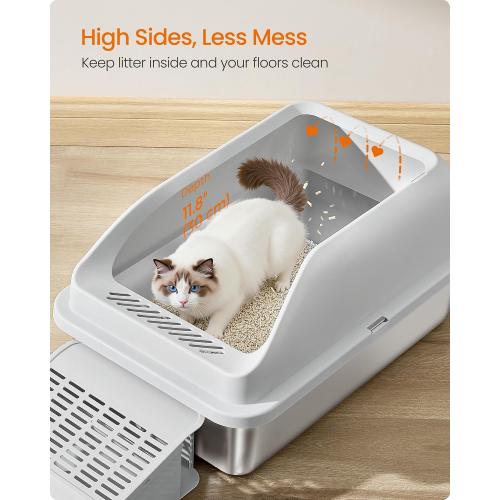 Garvee 1 Pack Stainless Steel Cat Litter Box,  Light Gray