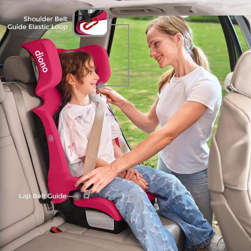 Diono Airi Travel High Back Booster Seat, Foldable Slim 3‑Across Fit, Pink