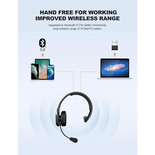 TECKNET Trucker Bluetooth Headset, AI Noise Canceling Mic, Wireless On-Ear