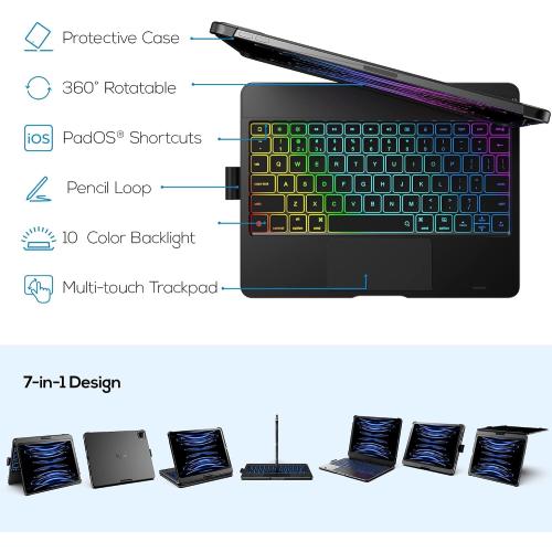 typecase Touch Keyboard Case for iPad Air 11/Pro 11 Gen 1-4, 360° Rotating
