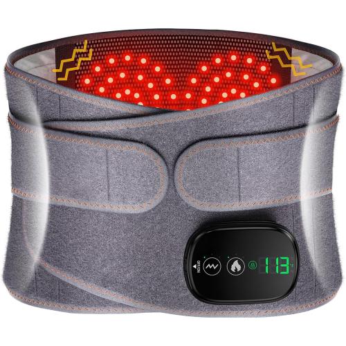 Lower Back Massager with Heat, Heating Pad for Back, Stomach Heating Pad, Waist Belt Wrap with Heat Vibration 3 Levels Adjustable, Touchscreen Control, Adjustable Size, Gifts for Dad Mom (Grey)